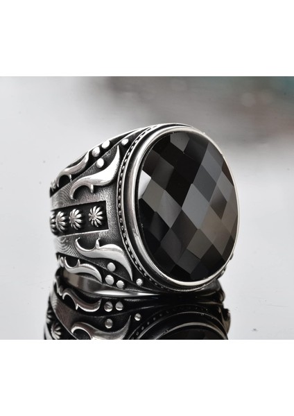 925 Ayar Gümüş Erkek Yüzük, Doğal Siyah Oniks Taşı, Karmaşık Etnik Tasarım, El Yapımı Gümüş Yüzük modelleri