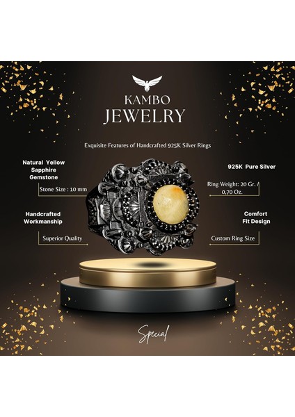 El Yapımı Sarı Safir Taşlı Yüzük, Camii Tasarımı, Islami Erkekler Için Gümüş Yüzük fiyatları