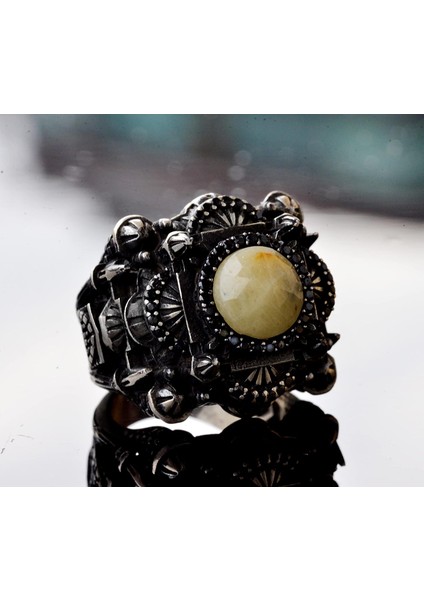 El Yapımı Sarı Safir Taşlı Yüzük, Camii Tasarımı, Islami Erkekler Için Gümüş Yüzük modelleri