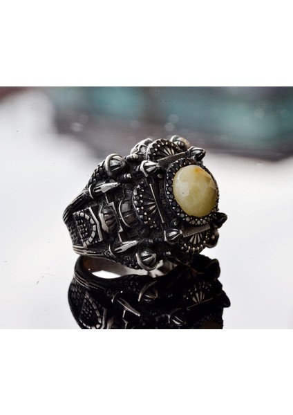 El Yapımı Sarı Safir Taşlı Yüzük, Camii Tasarımı, Islami Erkekler Için Gümüş Yüzük fırsatları