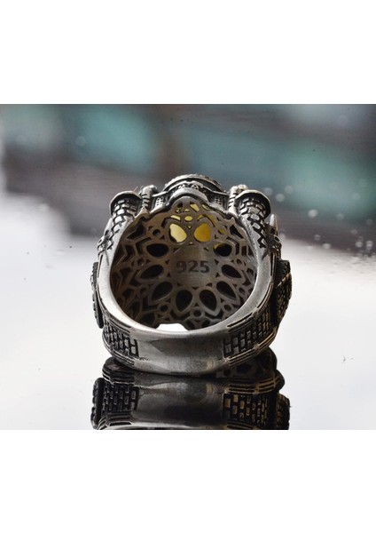 El Yapımı Sarı Safir Taşlı Yüzük, Camii Tasarımı, Islami Erkekler Için Gümüş Yüzük indirimleri