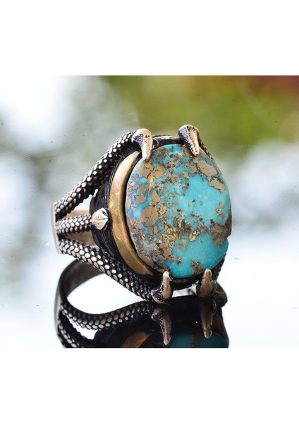 Doğal Arizona Turkuaz Taşlı 925 Ayar Gümüş Pençe Erkek Yüzük - Güç ve Denge Artırıcı modelleri