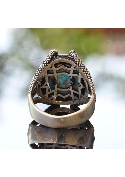 Doğal Arizona Turkuaz Taşlı 925 Ayar Gümüş Pençe Erkek Yüzük - Güç ve Denge Artırıcı indirimleri