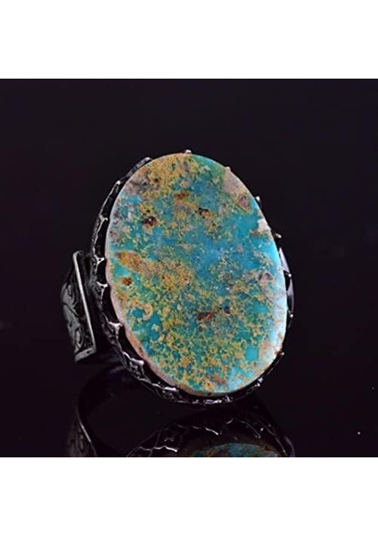 Büyük Turkuaz Taşlı Erkek Yüzük - El Yapımı 925 Ayar Gümüş Ifadesi Takı modelleri