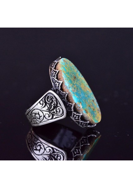 Büyük Turkuaz Taşlı Erkek Yüzük - El Yapımı 925 Ayar Gümüş Ifadesi Takı fırsatları
