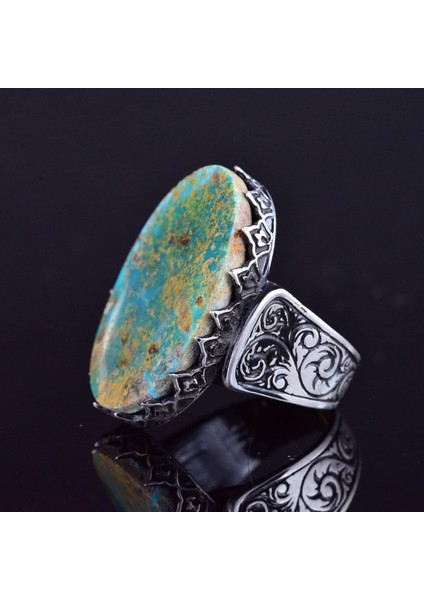 Büyük Turkuaz Taşlı Erkek Yüzük - El Yapımı 925 Ayar Gümüş Ifadesi Takı indirimleri