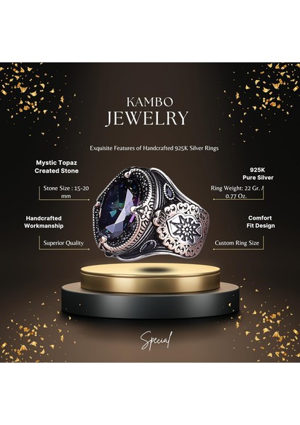 Erkekler Için Mystic Topaz Yüzük - El Yapımı 925 Ayar Gümüş Yüzük, Oluşturulmuş Mystic Topaz Taşı ile fiyatları