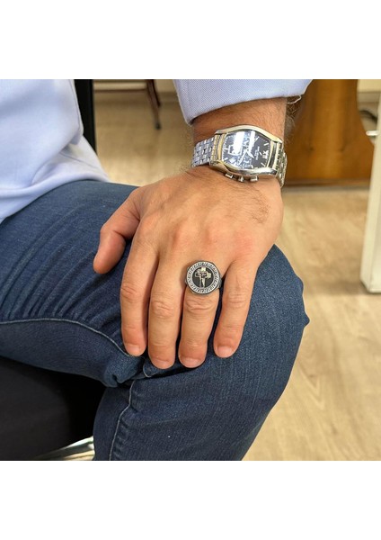 925 Ayar Gümüş Yüzük - Yunan Anahtar Deseni Erkek Yüzüğü - El Yapımı Yüzük modelleri