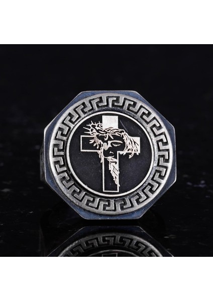 925 Ayar Gümüş Yüzük - Yunan Anahtar Deseni Erkek Yüzüğü - El Yapımı Yüzük fırsatları