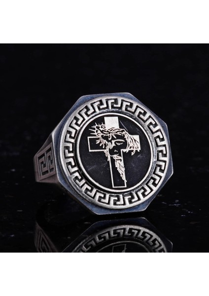 925 Ayar Gümüş Yüzük - Yunan Anahtar Deseni Erkek Yüzüğü - El Yapımı Yüzük indirimleri