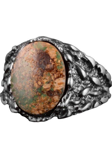 Doğal Arizona Turkuaz Taş Yüzük, Erkekler Için Hediye, 925 Ayar Gümüş Yüzük, Minimalist Yüzük (Stil-13)