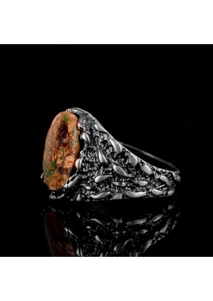 Doğal Arizona Turkuaz Taş Yüzük, Erkekler Için Hediye, 925 Ayar Gümüş Yüzük, Minimalist Yüzük (Stil-13) indirimleri