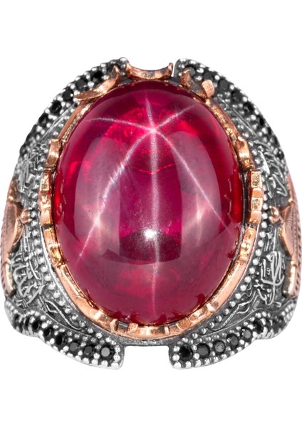 Islami Yıldız Ruby Taş Yüzük, 925 Ayar Sert Gümüş Yüzük, Farklı Yüzük