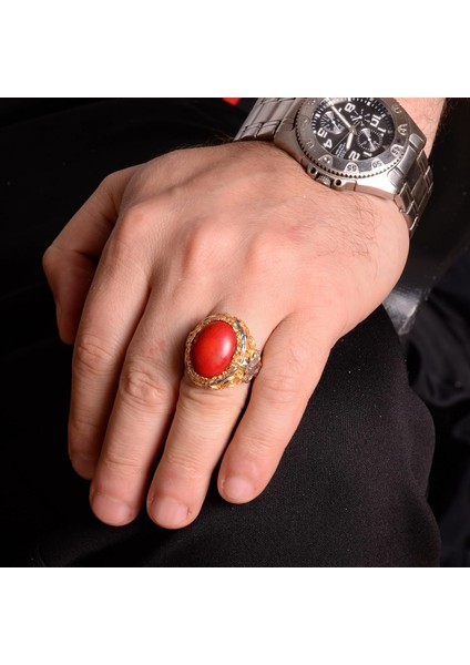 Doğal Mercan Taşı Yüzük, 925 Ayar Gümüş Yüzük Erkekler Için modelleri