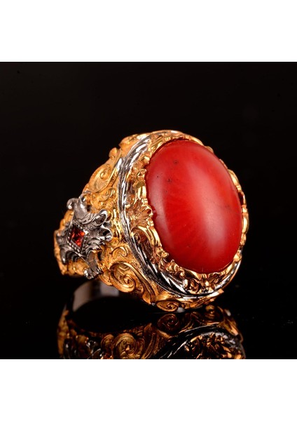 Doğal Mercan Taşı Yüzük, 925 Ayar Gümüş Yüzük Erkekler Için fırsatları