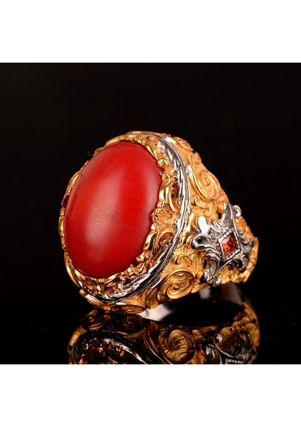 Doğal Mercan Taşı Yüzük, 925 Ayar Gümüş Yüzük Erkekler Için indirimleri