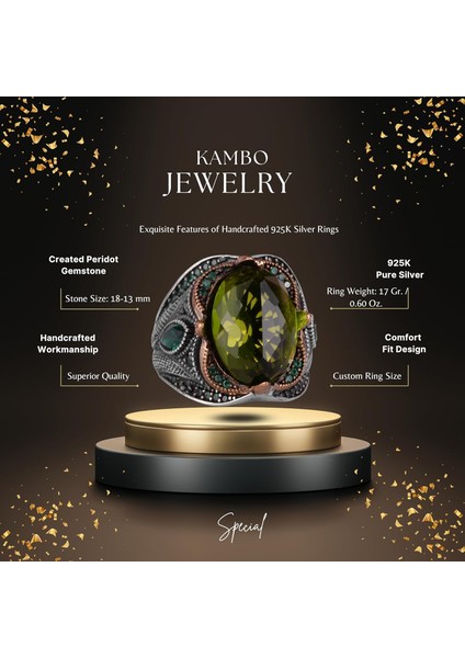 Peridot Yapay Taşlı Yüzük - 925 Ayar Gümüş Yüzük - El Yapımı Taş Takı - Gümüş Erkek Yüzüğü fiyatları