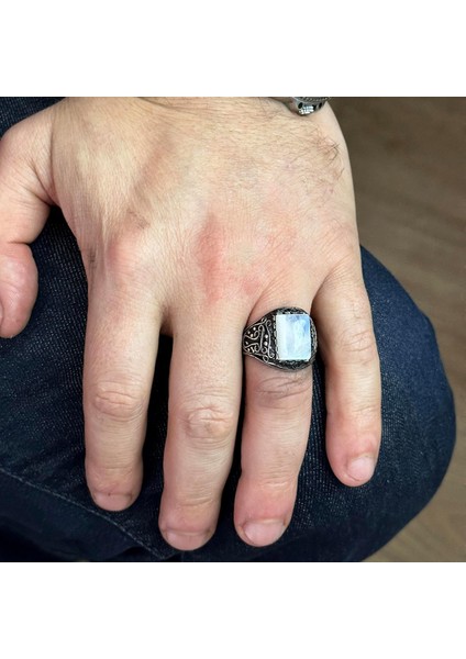 925 Ayar Gümüş Yüzük, Doğal Aytaşı Taşlı Yüzük Erkekler Için modelleri