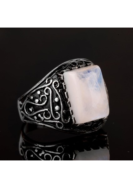 925 Ayar Gümüş Yüzük, Doğal Aytaşı Taşlı Yüzük Erkekler Için fırsatları