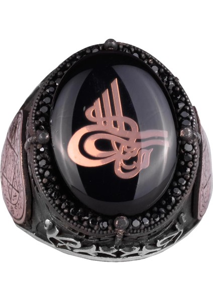 925 Ayar Gümüş El Yapımı Erkek Yüzük - Davud Yıldızı Yüzüğü (Küçük Osmanlı Tuğrası)