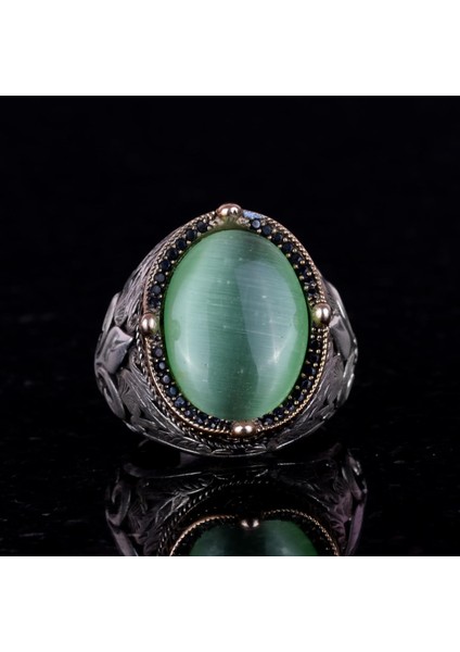 925 Ayar Gümüş Yüzükler Premium Üretilmiş Taşlarla (Açık Yeşil Kedi Gözü Yapay Taş) fiyatları