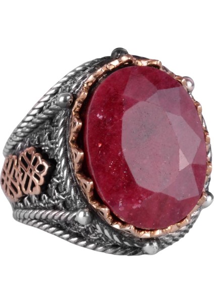 Erkekler Için Doğal Yakut Taşlı Yüzük, 925 Ayar Gümüş Yüzük