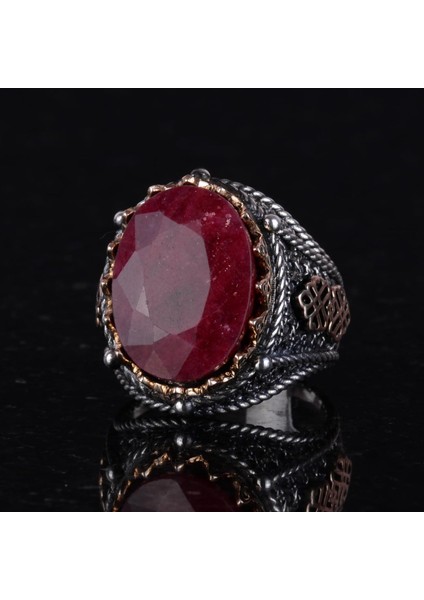 Erkekler Için Doğal Yakut Taşlı Yüzük, 925 Ayar Gümüş Yüzük fırsatları