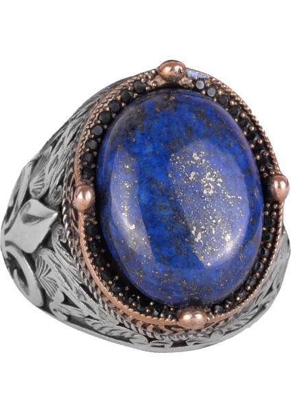 925K Gümüş El Yapımı Erkek Yüzüğü - Çeşitli Doğal Taşlarla Mevcuttur (Lapis Lazuli)