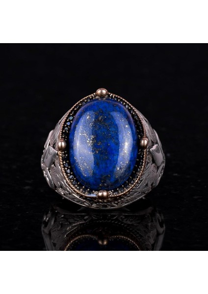 925K Gümüş El Yapımı Erkek Yüzüğü - Çeşitli Doğal Taşlarla Mevcuttur (Lapis Lazuli) fiyatları