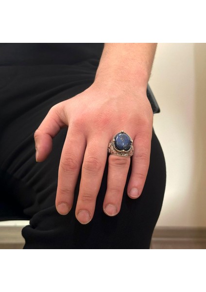 925K Gümüş El Yapımı Erkek Yüzüğü - Çeşitli Doğal Taşlarla Mevcuttur (Lapis Lazuli) modelleri