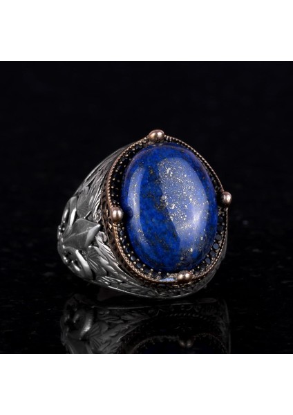 925K Gümüş El Yapımı Erkek Yüzüğü - Çeşitli Doğal Taşlarla Mevcuttur (Lapis Lazuli) fırsatları