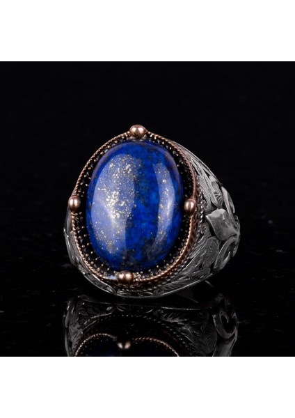 925K Gümüş El Yapımı Erkek Yüzüğü - Çeşitli Doğal Taşlarla Mevcuttur (Lapis Lazuli) indirimleri