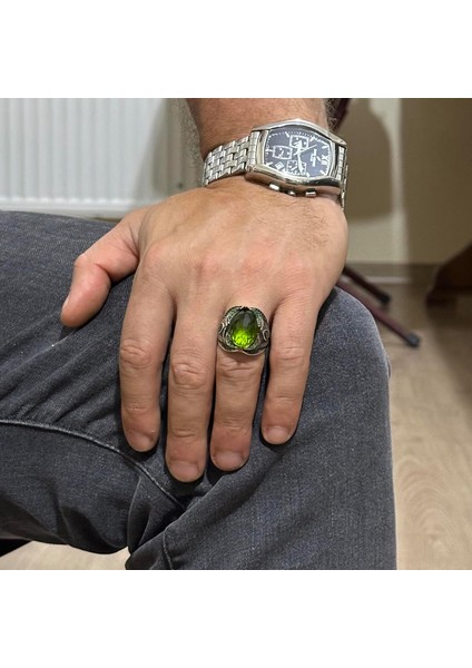 Peridot Yapay Taşlı Yüzük - 925 Ayar Gümüş Yüzük - El Yapımı Taş Takı - Gümüş Erkek Yüzüğü modelleri