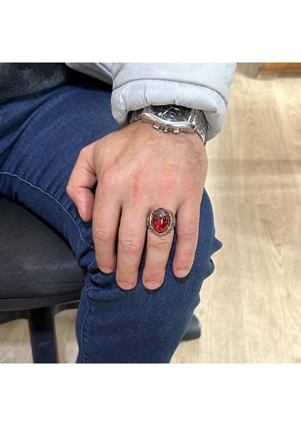 Gümüş Deniz Yıldızı Çapa Cabochon Yapay Granat Taş Yüzük, 925 Ayar Gümüş Yüzük Erkekler Için, Çeşitli Koleksiyon