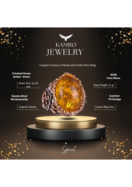 Bal Amber Yapay Taşlı Yüzük, 925 Ayar Gümüş Yüzük, Denizci Ahtapot Gümüş Yüzük - Çeşitli & Farklı Koleksiyon fiyatları