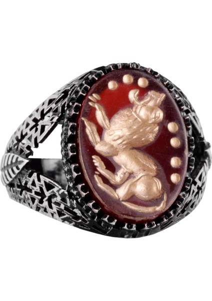 Doğal Ametist Taş Yüzük - Aslan Yüzüğü - 925 Ayar Gümüş Erkek Yüzüğü - Özel Oymalı Yüzük