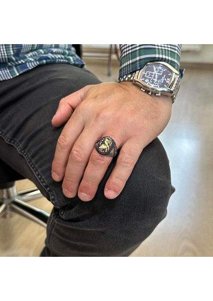 Doğal Ametist Taş Yüzük - Aslan Yüzüğü - 925 Ayar Gümüş Erkek Yüzüğü - Özel Oymalı Yüzük modelleri