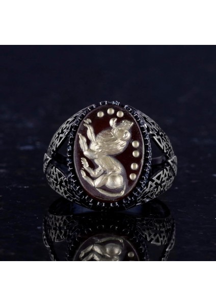 Doğal Ametist Taş Yüzük - Aslan Yüzüğü - 925 Ayar Gümüş Erkek Yüzüğü - Özel Oymalı Yüzük fırsatları