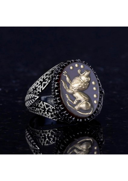Doğal Ametist Taş Yüzük - Aslan Yüzüğü - 925 Ayar Gümüş Erkek Yüzüğü - Özel Oymalı Yüzük indirimleri