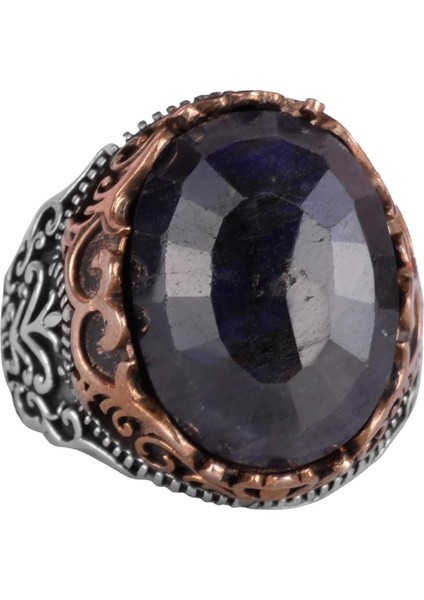 Doğal Taş El Yapımı Yüzük - 925 Ayar Gümüş El Yapımı Yüzük - Şık Farklı Yüzük (Mavi Safir)