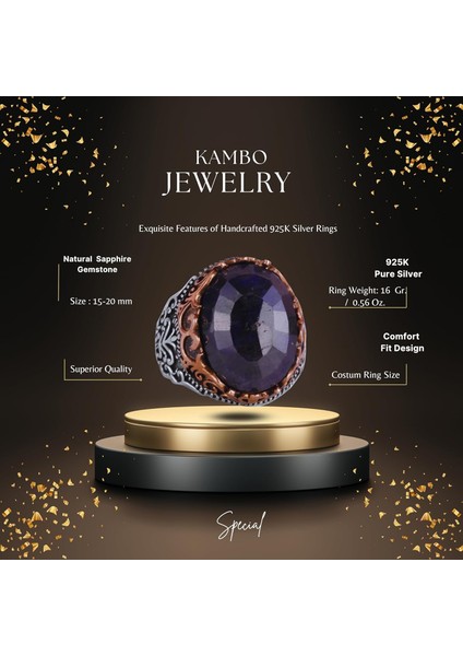 Doğal Taş El Yapımı Yüzük - 925 Ayar Gümüş El Yapımı Yüzük - Şık Farklı Yüzük (Mavi Safir) fiyatları