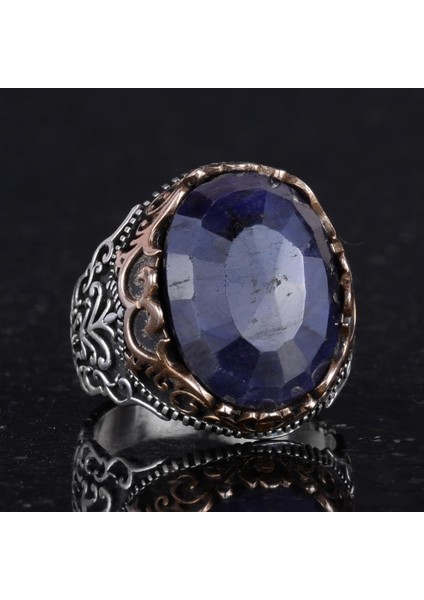 Doğal Taş El Yapımı Yüzük - 925 Ayar Gümüş El Yapımı Yüzük - Şık Farklı Yüzük (Mavi Safir) indirimleri