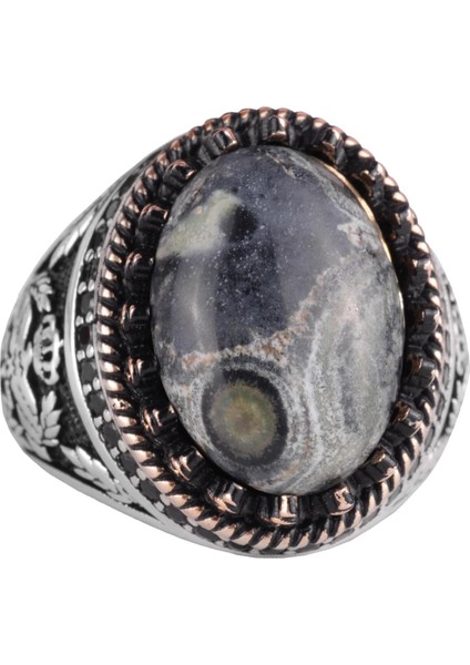 Doğal Taş Yüzük - El Yapımı Kartal Yüzüğü - 925 Ayar Gümüş Yüzük (Yeşil Göz)