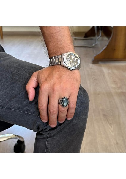 Doğal Taş Yüzük - El Yapımı Kartal Yüzüğü - 925 Ayar Gümüş Yüzük (Yeşil Göz) modelleri