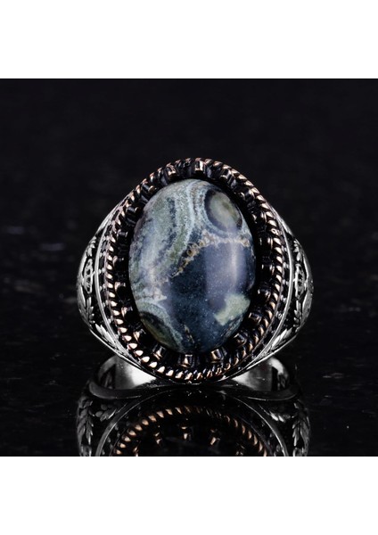 Doğal Taş Yüzük - El Yapımı Kartal Yüzüğü - 925 Ayar Gümüş Yüzük (Yeşil Göz) fırsatları