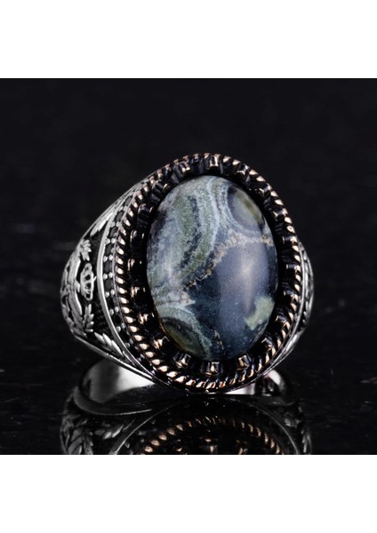 Doğal Taş Yüzük - El Yapımı Kartal Yüzüğü - 925 Ayar Gümüş Yüzük (Yeşil Göz) indirimleri