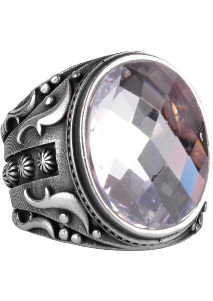 Yapay Taş Yüzük, 925 Ayar Gümüş Yüzük, Tasarım Gümüş Erkek Yüzüğü (Kristal Yapay Taş)