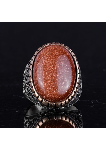 Yapay Taş Yüzük, 925 Ayar Gümüş Erkek Yüzüğü, Büyük Yüzük (Kahverengi Güneş Taşı Yapay Taş) fırsatları