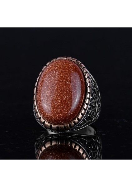 Yapay Taş Yüzük, 925 Ayar Gümüş Erkek Yüzüğü, Büyük Yüzük (Kahverengi Güneş Taşı Yapay Taş) indirimleri