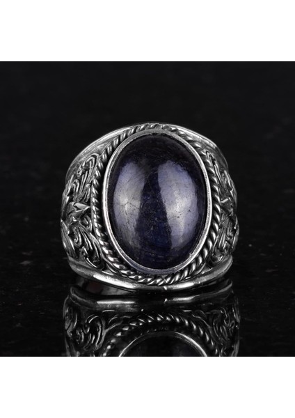 925 Ayar Gümüş Yüzükler - Doğal Taş Seçimi (Cabochon Safir) fiyatları